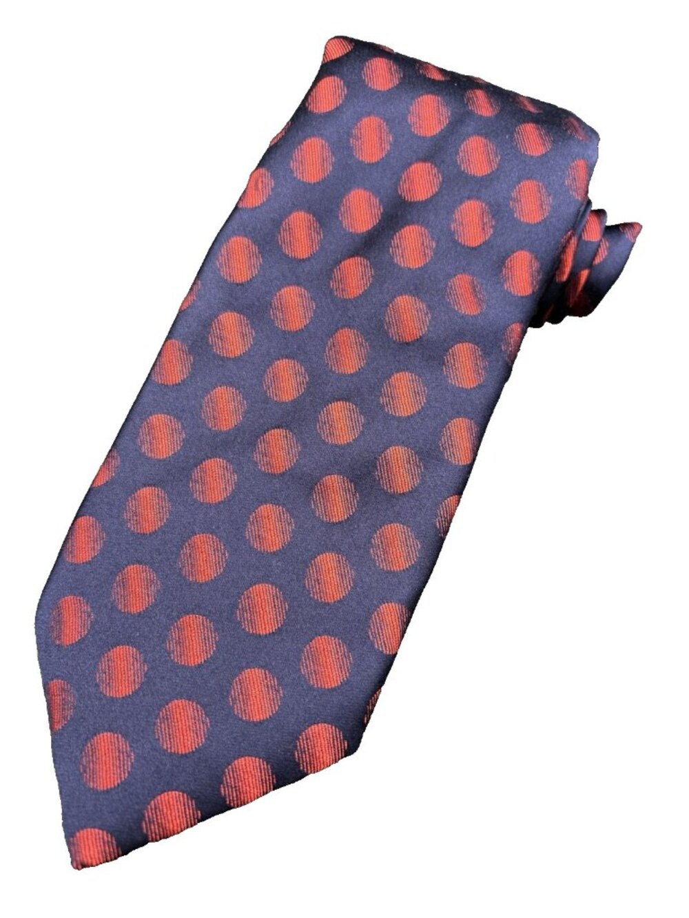 Thomas PINK Tie Men's 100% Silk Woven In England Orange Polka Dots Navy Blue EUC